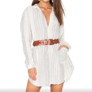 CP Shades Striped Long Sleeve Linen Shirt Dress